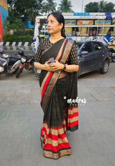 Black - Rich malai silk Full body self design prints with multi border