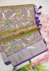 Dual Shade Mustard and Violet - Kanimozhi - Premium Soft Malai Silk Meenakari Weaving Body with Paithani Border - Perfect for Festive Wear