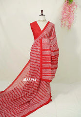 Tomato Red - Malgudi Printed Silk Saree with Kodi Prints - Best for Office Wear | Casual Wear