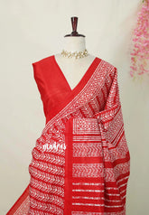 Tomato Red - Malgudi Printed Silk Saree with Kodi Prints - Best for Office Wear | Casual Wear