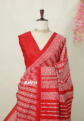 Tomato Red - Malgudi Printed Silk Saree with Kodi Prints - Best for Office Wear | Casual Wear