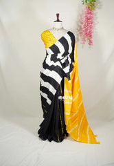 Black & White - Malgudi Printed Silk Saree with Partly Pallu and Contrast Blouse - Best for Office Wear | Casual Wear