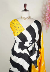 Black & White - Malgudi Printed Silk Saree with Partly Pallu and Contrast Blouse - Best for Office Wear | Casual Wear