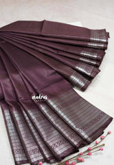 Wine Brown - Mangalgiri semi pattu with silver zari big border