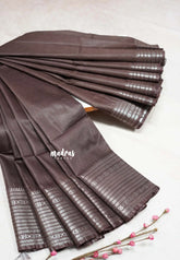 Coffee Brown - Mangalgiri semi pattu with silver zari big border