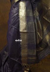 Midnight Jamun Purple - Mangalgiri semi pattu checks body with getti border - Best for Festive Wear