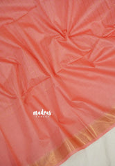 Dark Peach - Mangalgiri Semi Pattu middle Checks Body with Getti Border - Best for Festive Wear