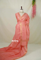 Dark Peach - Mangalgiri Semi Pattu middle Checks Body with Getti Border - Best for Festive Wear