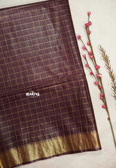 Mangalgiri semi pattu checks body with getti border - Deep brown