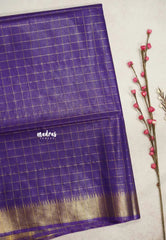 Mangalgiri semi pattu checks body with getti border - Violet Purple