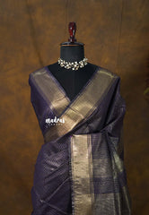 Midnight Jamun Purple - Mangalgiri semi pattu checks body with getti border - Best for Festive Wear
