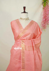 Dark Peach - Mangalgiri Semi Pattu middle Checks Body with Getti Border - Best for Festive Wear