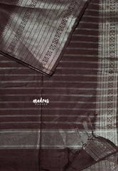 Wine Brown - Mangalgiri semi pattu with silver zari big border