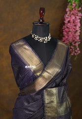Midnight Jamun Purple - Mangalgiri semi pattu checks body with getti border - Best for Festive Wear