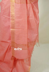 Dark Peach - Mangalgiri Semi Pattu middle Checks Body with Getti Border - Best for Festive Wear