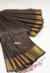 Coffee Brown - Mangalgiri semi pattu with golden getti border