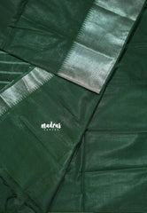 Deep Green Glow - Mangalgiri semi pattu with silver getti border
