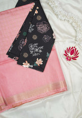 Pink Glow - Mangalgiri - Semi pattu with double blouse combo - Best for Temple Visit