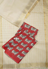 Ivory Cream - Mangalgiri - Semi pattu with double blouse combo - Best for Temple Visit