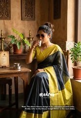 Elephant Black - Ananya - Soft Mangalore Silk Plain Saree with Skirt Border - Best for Office Wear