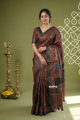 (PRE-BOOKING) Muted Maroon - Ananya - Soft Mangalore Silk Saree Metallic Shades with Kalamkari Prints - Perfect for Office Wear | Casual Wear