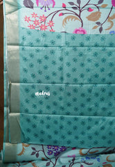 Muted Aqua Blue Ananya Soft Mangalore Silk Saree | Floral Print + Zari Border | Office Wear Essential