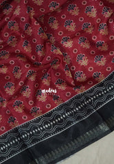 Mild Rosewood Maroon - Ananya - Soft Mangalore Silk Saree with Bagru Prints - Best for Office Wear