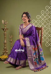 Dual Shade Lavender Purple - Manjari - Raw Silk Premium Paithani Weaving Border and Pallu - Best for Small Functions | Pooja | Reception