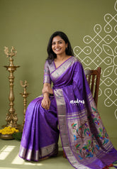 Dual Shade Lavender Purple - Manjari - Raw Silk Premium Paithani Weaving Border and Pallu - Best for Small Functions | Pooja | Reception