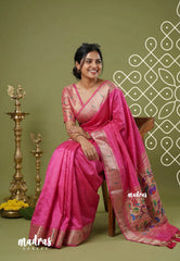 Queen's Pink - Manjari - Raw Silk Premium Paithani Weaving Border and Pallu - Best for Small Functions | Pooja | Reception