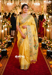 Creamy Yellow - Manjari - Raw Silk Premium Paithani Weaving Border and Pallu - Best for Small Functions | Pooja | Reception