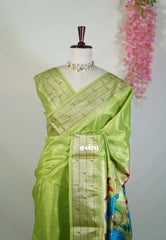 Light Lime Green - Manjari - Raw Silk Premium Paithani Weaving Border and Pallu - Best for Pooja Functions | Reception