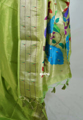 Light Lime Green - Manjari - Raw Silk Premium Paithani Weaving Border and Pallu - Best for Pooja Functions | Reception