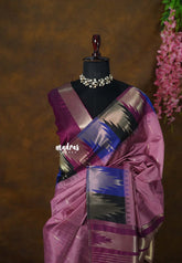 Onion Pink - Manjari - Raw silk with Traditional Temple Border - Best for Small Functions | Pooja | Sabha katcheri