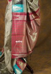 Taupe Grey - Manjari - Raw silk with Traditional Temple Border - Best for Small Functions | Pooja | Sabha katcheri