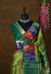 Fresh Olive Green - Manjari - Raw silk with Traditional Temple Border - Best for Small Functions | Pooja | Sabha katcheri