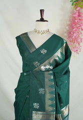 Bottle Green - Manjari - Raw Silk with Gap Temple Border - Best for Diwali Festive | Temple Visit