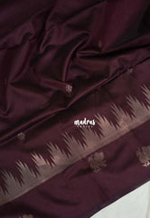 Wine Brown - Manjari - Raw Silk with Gap Temple Border - Best for Diwali Festive | Temple Visit