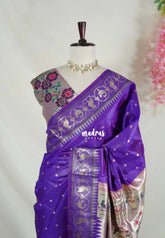 Violet Purple - Manjari - Raw Silk Premium Patola Weaving Border and Pallu - Best for Diwali Festive | Reception