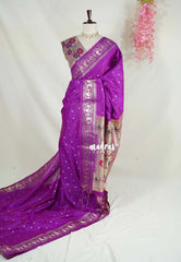 Magenta Purple - Manjari - Raw Silk Premium Patola Weaving Border and Pallu - Best for Diwali Festive | Reception