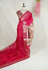 Queen's Pink - Manjari - Raw Silk Premium Patola Weaving Border and Pallu - Best for Diwali Festive | Reception
