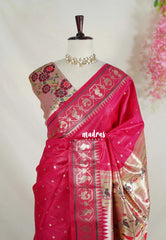 Queen's Pink - Manjari - Raw Silk Premium Patola Weaving Border and Pallu - Best for Diwali Festive | Reception