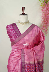 Rose Pink - Manjari - Raw Silk Saree Zigzag Weaving Body with Weaving Pallu and Blouse - Best for Small Functions