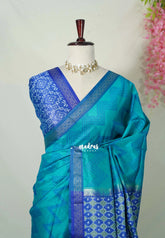 Teal Blue - Manjari - Raw Silk Saree Zigzag Weaving Body with Weaving Pallu and Blouse - Best for Small Functions