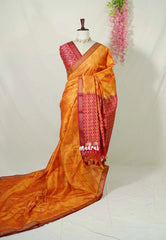 Saffron Orange - Manjari - Raw Silk Saree Zigzag Weaving Body with Weaving Pallu and Blouse - Best for Small Functions