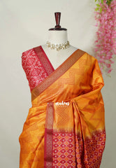 Saffron Orange - Manjari - Raw Silk Saree Zigzag Weaving Body with Weaving Pallu and Blouse - Best for Small Functions