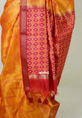 Saffron Orange - Manjari - Raw Silk Saree Zigzag Weaving Body with Weaving Pallu and Blouse - Best for Small Functions