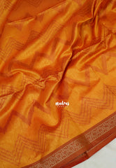 Saffron Orange - Manjari - Raw Silk Saree Zigzag Weaving Body with Weaving Pallu and Blouse - Best for Small Functions