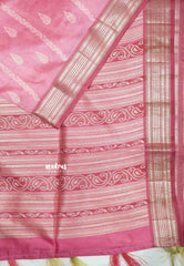 Manjari - Full weaving body traditional border raw silk - Pastel pink