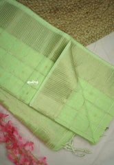 Manjari - Soft raw silk with thread checks weaving - Pastel Green